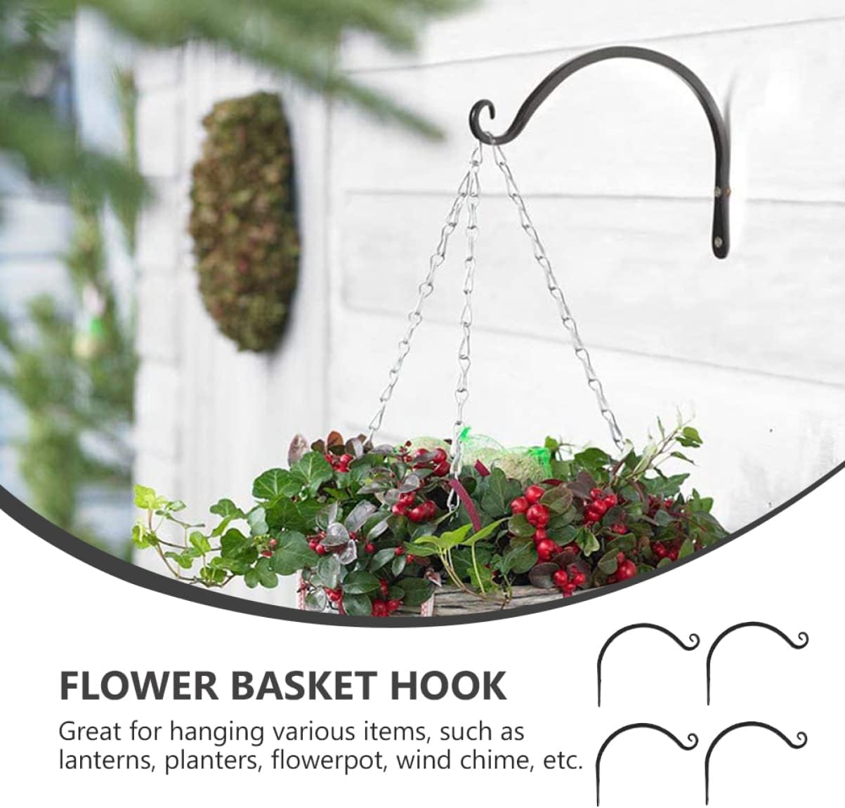 YARNOW 4pcs Hanging Flower Basket Hook Plant Bracket Rustic Wall Hook Iron Garden Flower Pot
