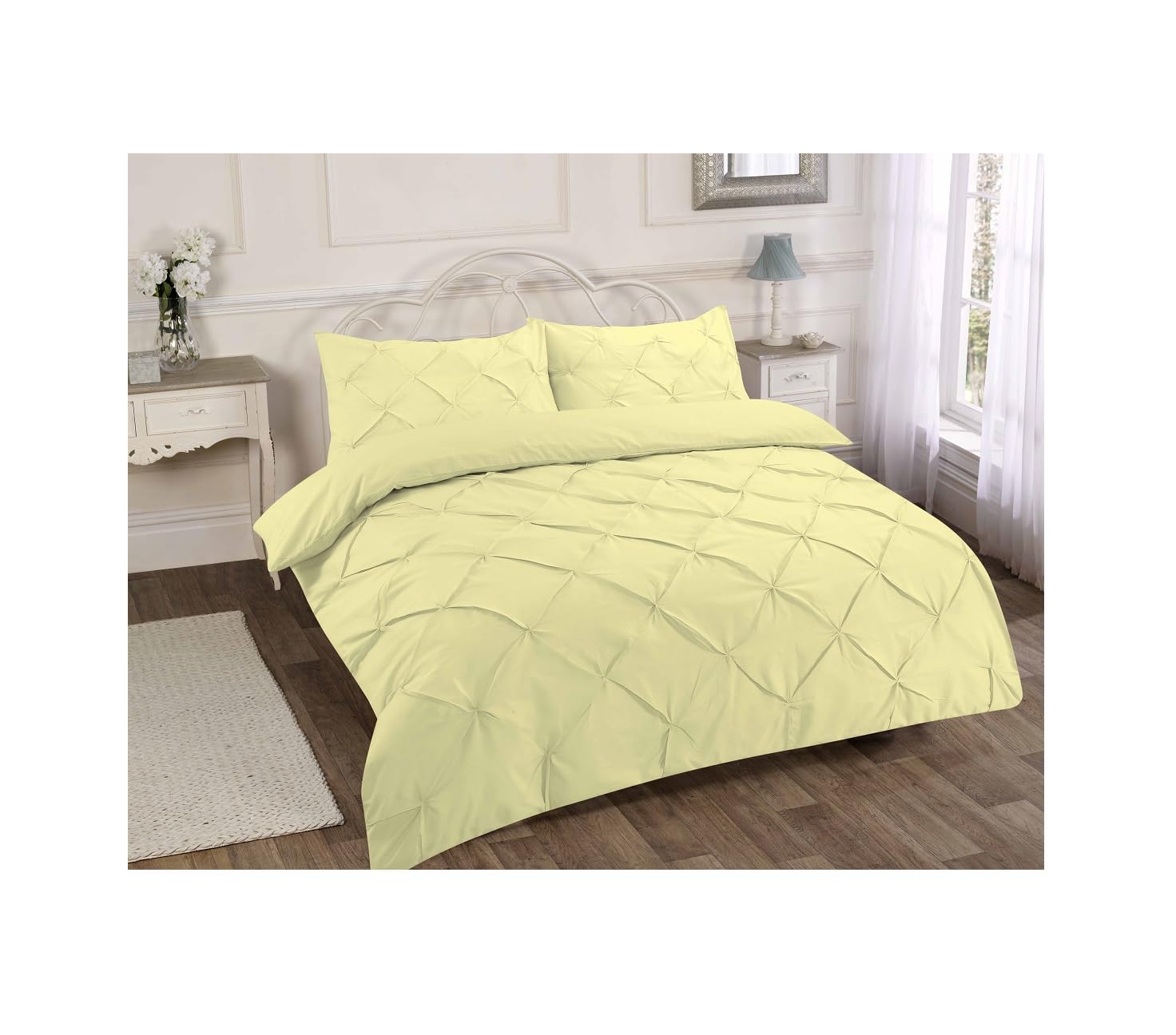Premium Pintuck Pleat Bedding Cover Set Hotel Quality Bed Set with Pillowcase Brushed Fabric Comforter Pleat Pintuck Creased Duvet Set (Super King, Lemon)
