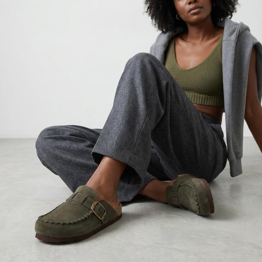 CUSHIONAIRE Canoe Genuine Suede Clogs for Women Footwear with Moc Toe Design – Casual Slip On Womens Shoes