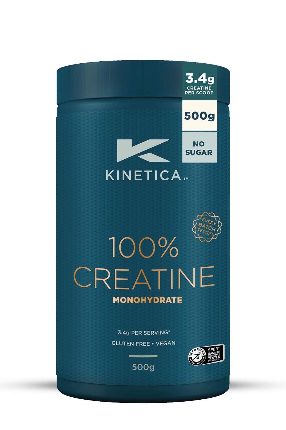 Kinetica Sports Creapure® 100% Creatine Monohydrate Powder - Unflavoured | 3.4g Creatine/Serve, 147 Servings/500g Pack | Vegan & Gluten Free | Optimum for High Physical Performance & Muscle Power