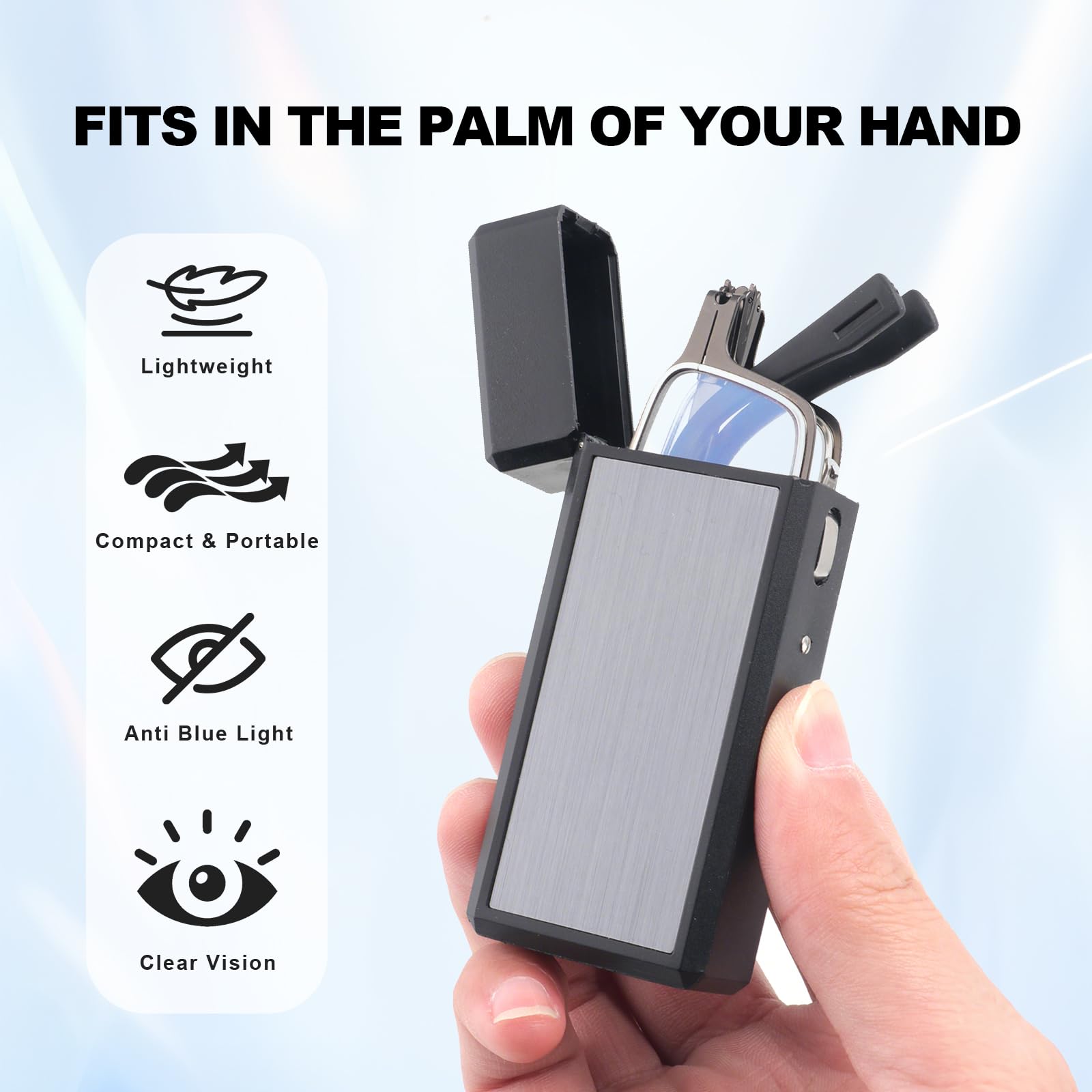 SKYOLUY Durable Ultra Thin and Lightweight Folding Reading Glasses for Men Women, Blue Light Blocking Compact Computer Foldable Readers, Pocket Portable Sturdy Frame With Case Black 1.5x