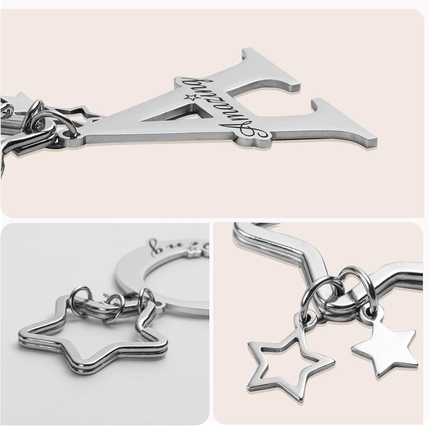 Qunrwe Stainless Steel Initial Letter A-Z Keychain,Inspirational Gifts for Women Men Friends Daughter Son Sister Dad Mom