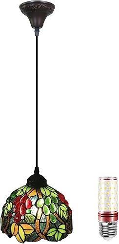 Miniatura 9 de Luces colgantes de 8 pulgadas, pequeña lámpara colgante de vitral, luz colgante para bar, pasillo, comedor con bombilla E26 suspensión estilo uva