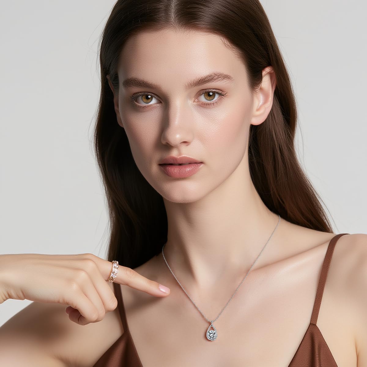 Reffeer Solid 925 Sterling Silver Cubic Zirconia Teardrop Pendant Necklace Chain for Women Teen Girls Sparkling Crystal Choker Necklace - Image 2