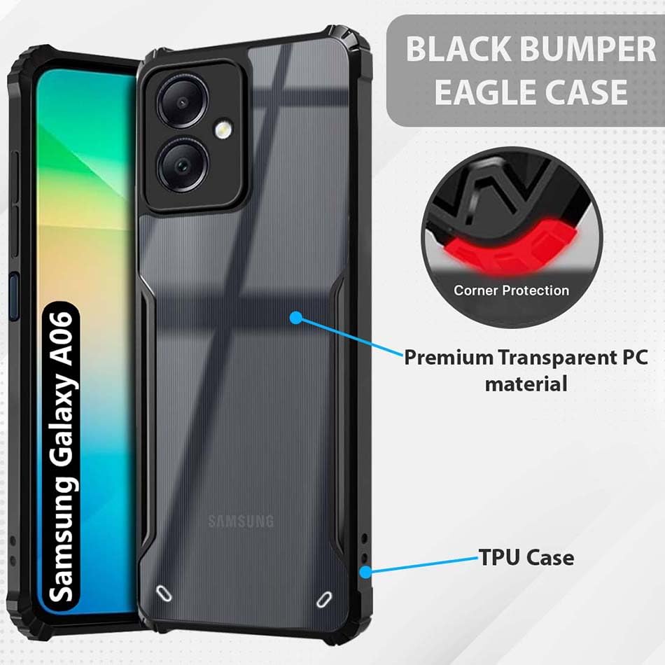 Image of Fashionury Shockproof Crystal Clear Back Cover Case for Samsung Galaxy A06 5G | 360 Degree Protection | Protective Design | Transparent Back Cover Samsung Galaxy A06 5G (Black Bumper)