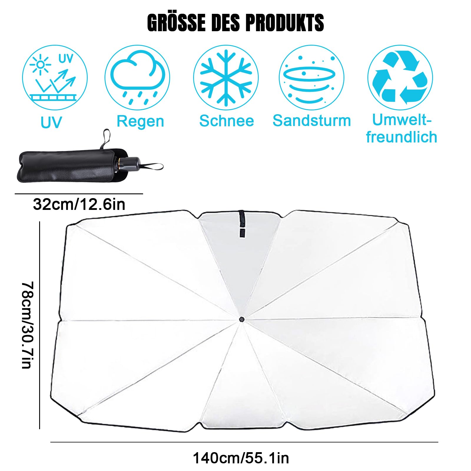 Parasole Auto Parabrezza 140x80 Cm - Schermante Solare Ripiegabile Con Protezione UV, Anti Calore Per Auto, SUV E Furgoni