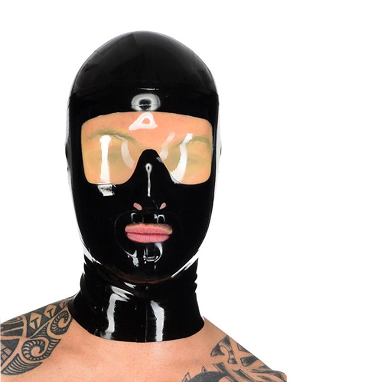 PRLBESL Latex Hood Exposed Mouth Full Face Latex Mask for Men Women Cosplay Club Wear Party Costumes Couples Gift(Size:M-65CM)