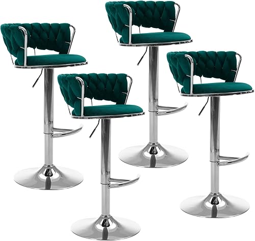 Miniatura 24 de Juego de 2 taburetes de bar giratorios de terciopelo, modernos taburetes de bar ajustables con respaldo tejido, taburete de bar de altura de Negro