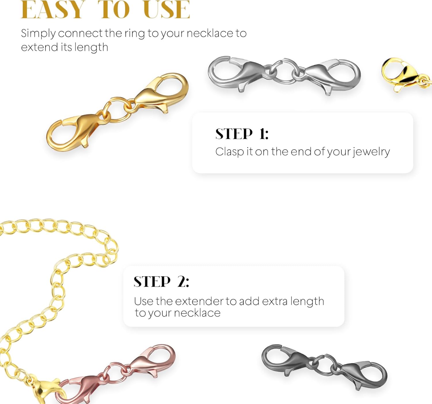 Double Lobster Clasp Extender 20Pcs Bracelet Extension Clasps Double Claw Connector for DIY Jewelry Making - Image 7