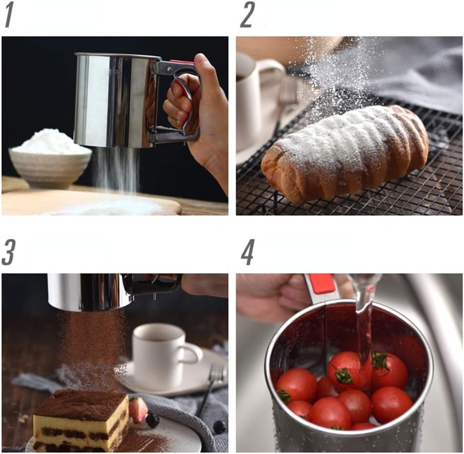 Flour Sifter Shaker, Stainless Steel Flour Dredger With Single Handle Baking Sieve Cup For Icing Sugar Tapioca Flour Coconut Flour Cake Flour