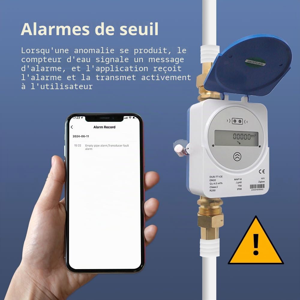 YoumiAi Tuya Compteur eau froide à ultrasons IP68 LCD Affichage numérique Mesure de la consommation d'eau pour système d'irrigation de jardin (20 mm (4 m³/h))