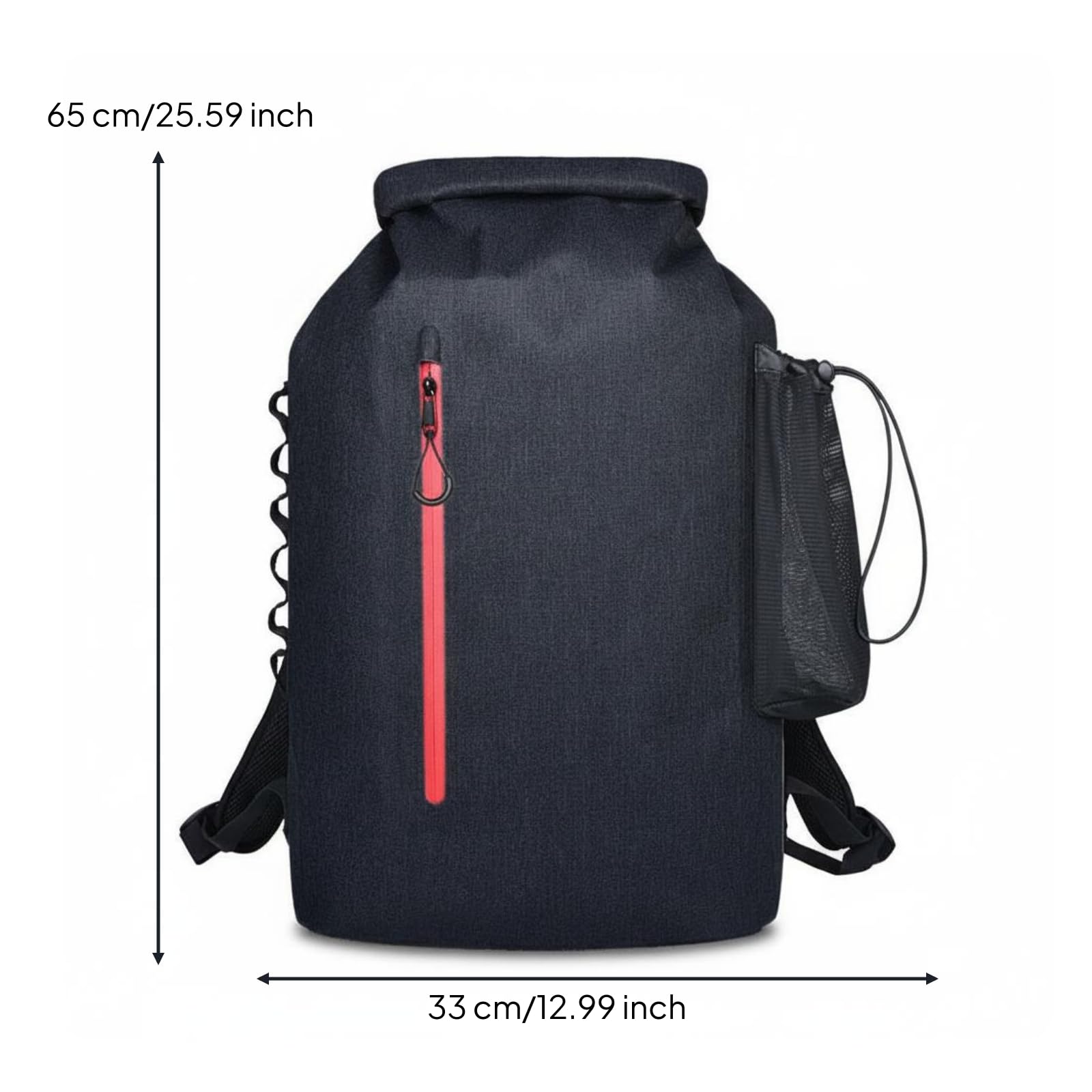 Outdoor Rucksack Wasserdicht Rucksack Tasche Daypack mit Rollverschluss IPX8 30L Cationisches Gewebe Mehrteilige Aufteilung Atmungsaktive, Schwarz, Schwarz, Einheitsgröße