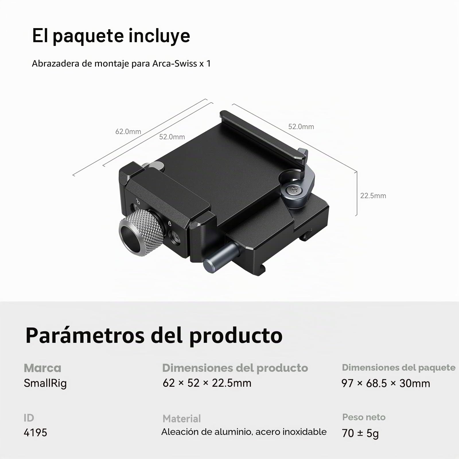 SMALLRIG Abrazadera de Liberación Rápida para dji RS 3 Mini, RS 3 Mini Mount Clamp para Arca-Swiss - 4195