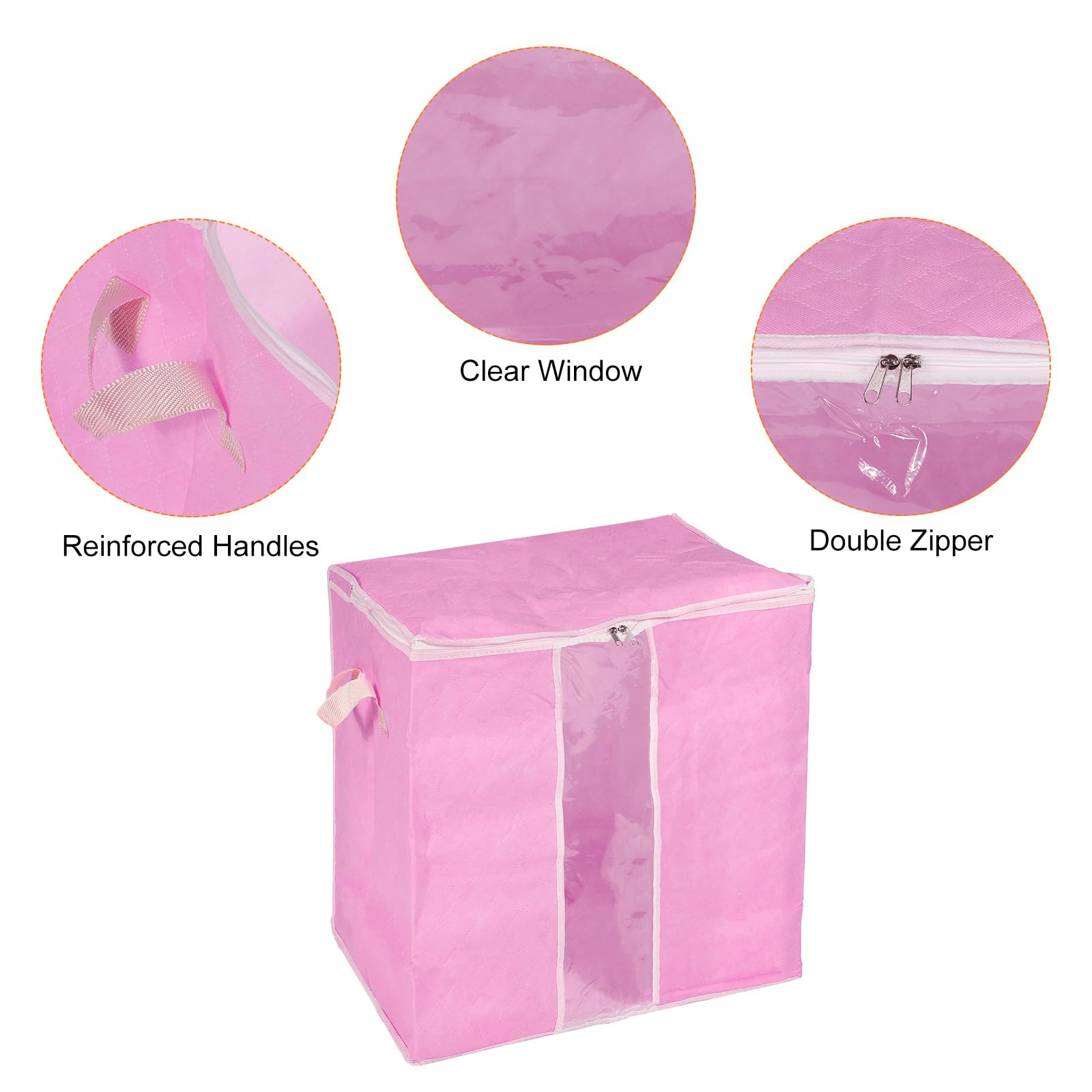 QUARKZMAN Vestiti Conservazione Borsa 3pz Armadio Organizzatore con Rinforzato Manico per Piumini Lenzuola Abbigliamento Cuscini Pieghevole con Robusto Cerniera-Rosa