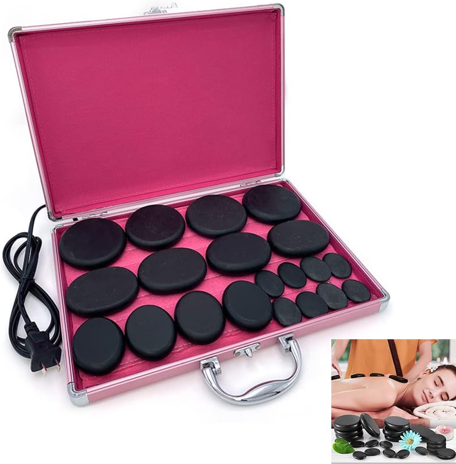 ZYTSHOP Massage Stone Warmer Set with 20 Warmer Basalt Massaging Rocks and Portable Heating Box for Spa Warming Therapy Massage