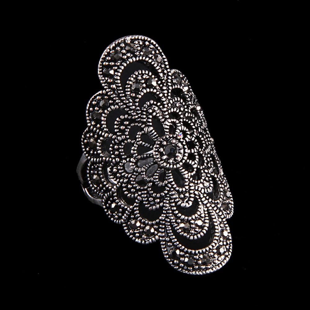 Women's Black Rings Vintage Rings Statement Rings for Women Band Marcasite Crystal Rings for Women - Image 3