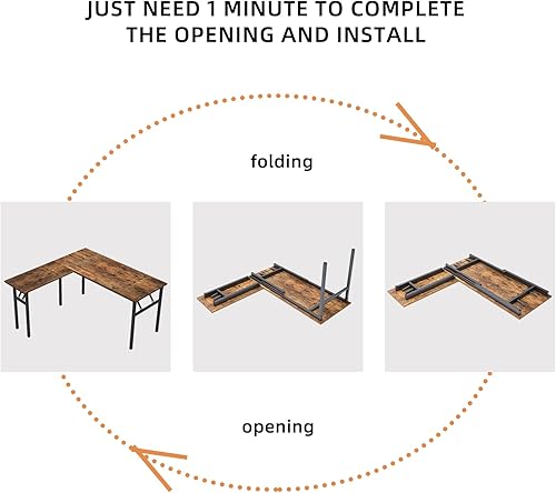 Miniatura 5 de sogesfurniture Escritorio plegable en forma de L de 55 x 55 pulgadas, ajustable a la izquierda y a la derecha, medio instalado, escritorio grande en