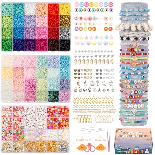 WECUTE Kit Pulseiras, 25228 peças 48 cores missangas para fazer pulseiras, contas para pulseiras, fazer pulseiras meninas, o melhor jogo para concertos e festivais de música (3 mm)
