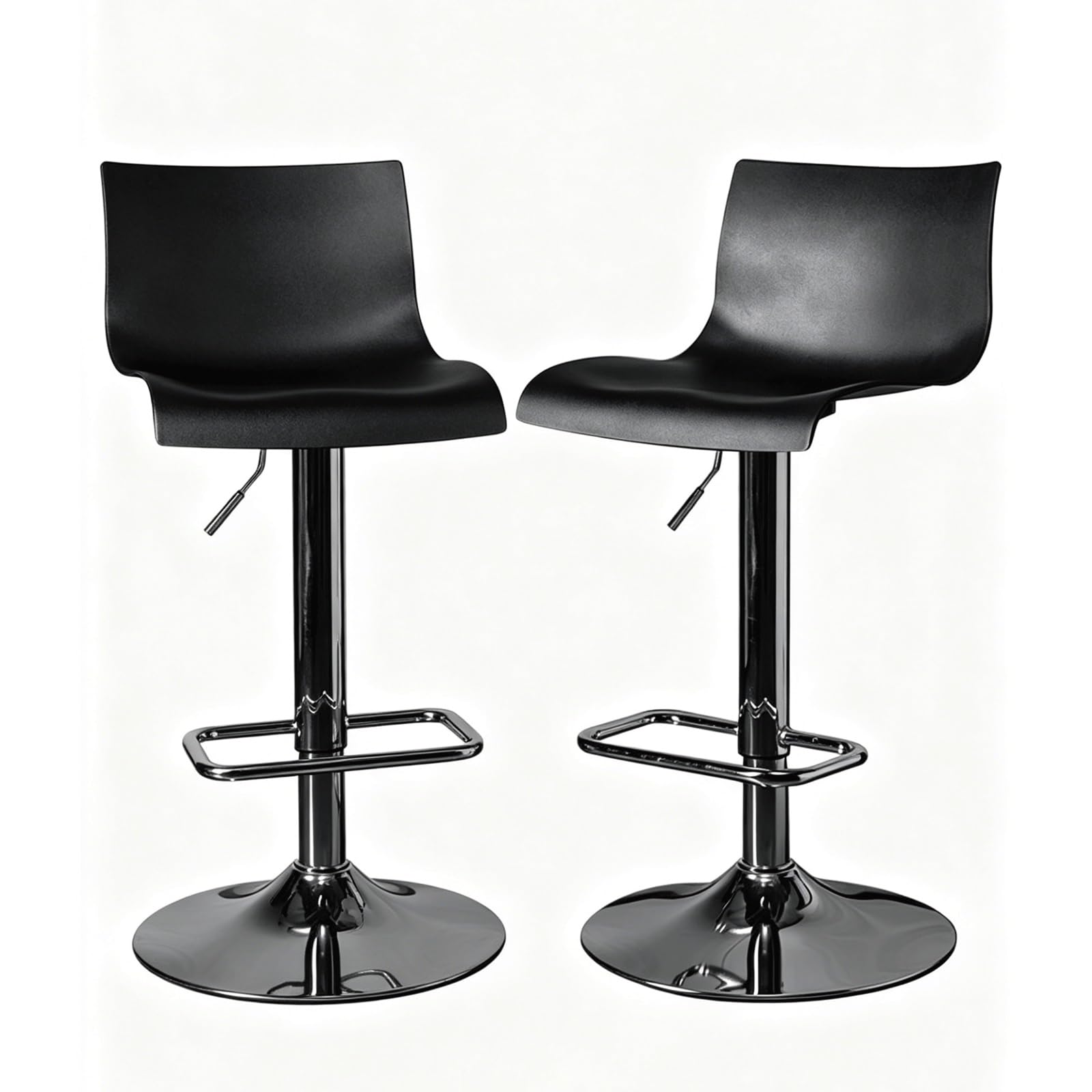HNYJVZEVG Set of 2 Bar Stools Adjustable Height Bar Height Stools Swivel Bar Chairs with Back and Footrest Kitchen High Stools with Metal Base(Nero)