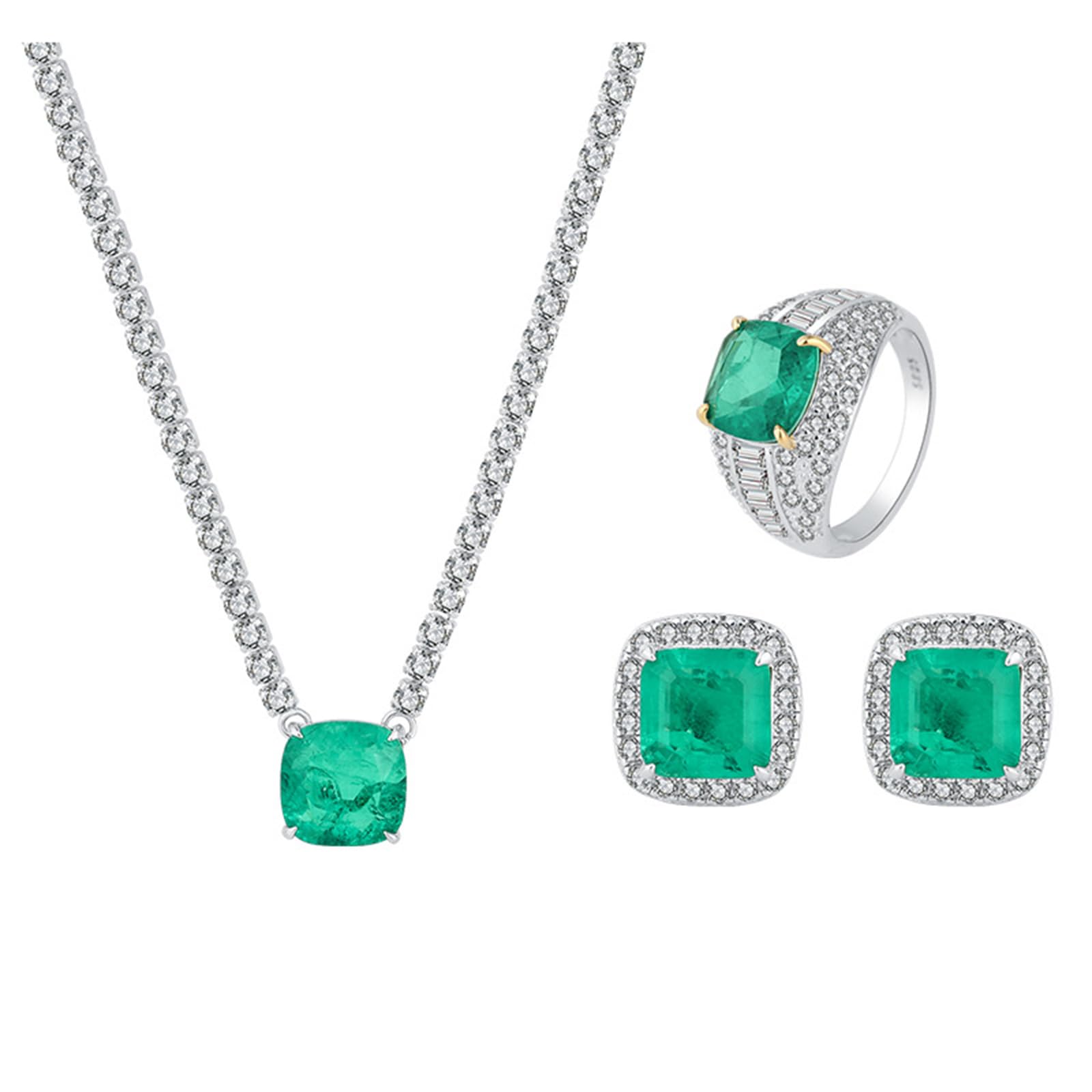 Juego de collar con colgante de diamante verde artificial de plata de ley 925 para mujer, conjunto de joyas cuadradas con diamantes de imitación verdes para bodas, banquetes