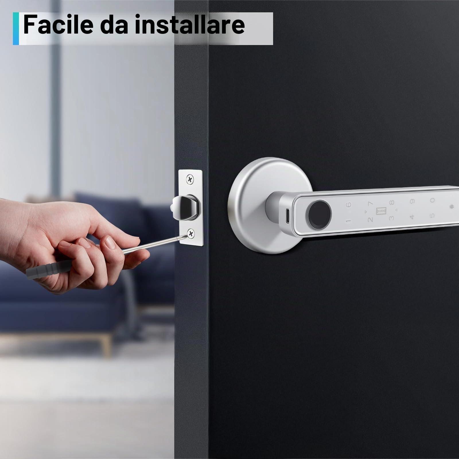 Smart serratura elettrica con impronte digitali, Smart Lock per porta interna, serratura elettronica con Bluetooth, password, app, scheda IC e chiave di emergenza per Smart Home