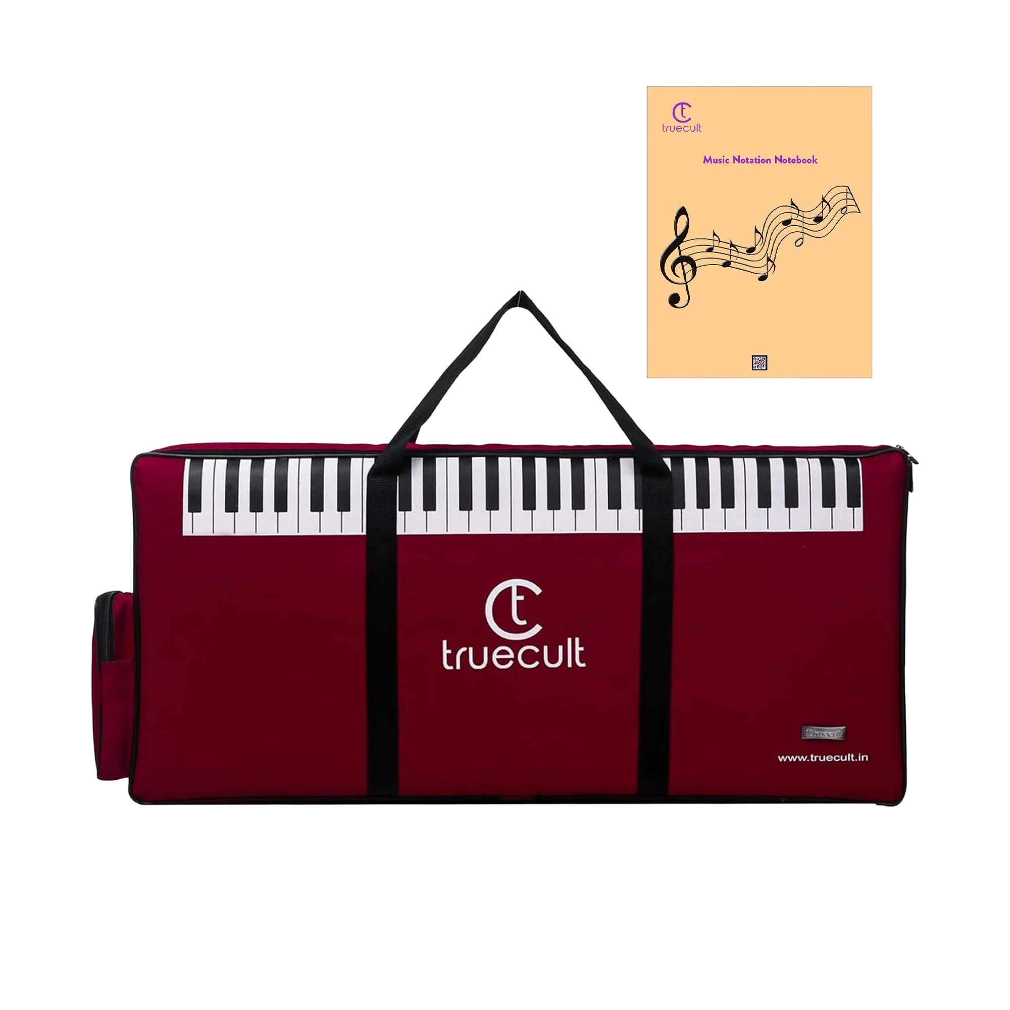 True Cult KBR-01 Nylon Portable, Red Keyboard Gig Bag/Cover for 61-Keys Yamaha Or Casio Keyboard Material, Easy to Carry with Grip Handle/Strong Durable Material with Music Notation Notebook