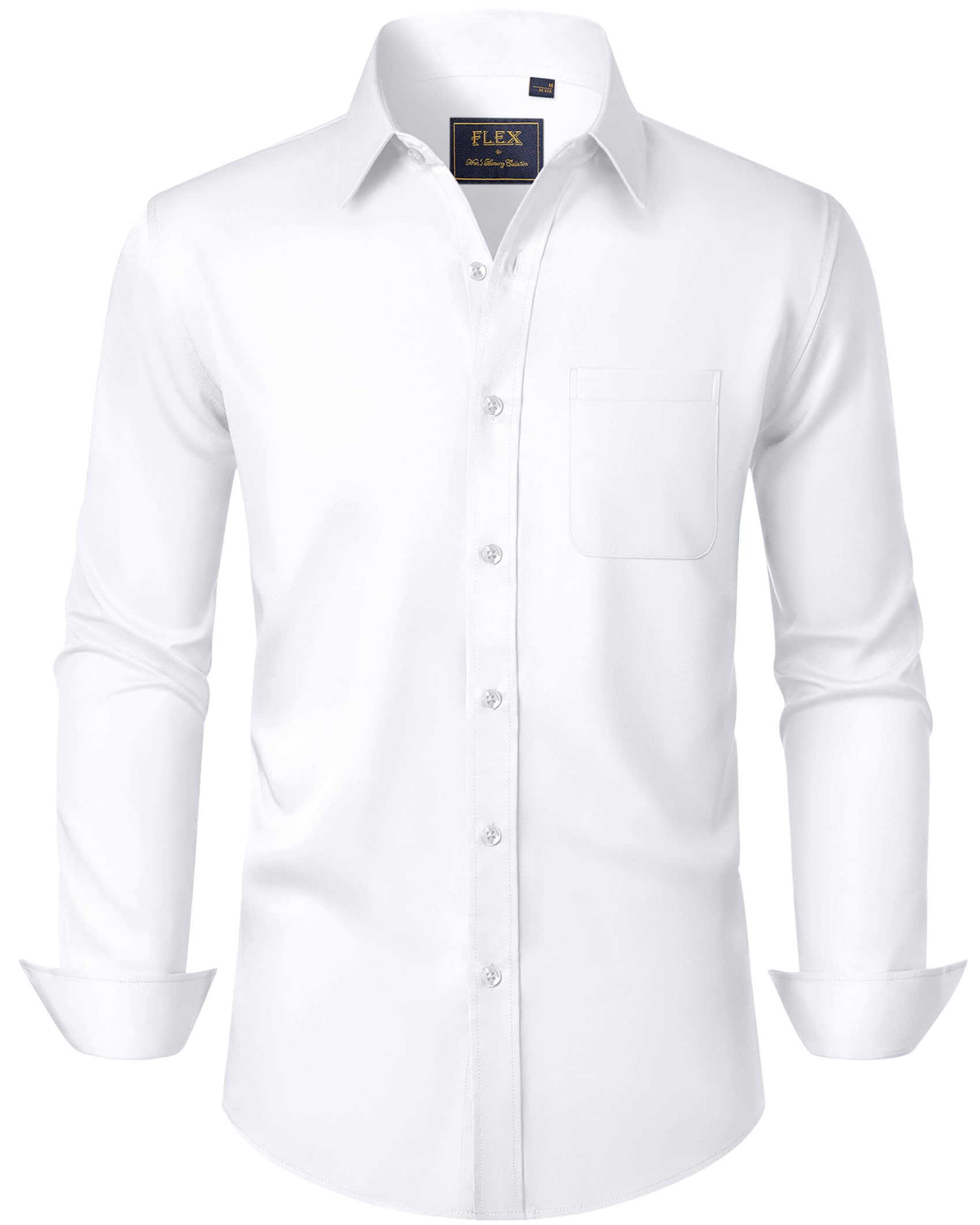J.VER Mens Dress Shirt Stretch Plain Business Casual Long Sleeve Formal Shirt with Pocket S-6XL