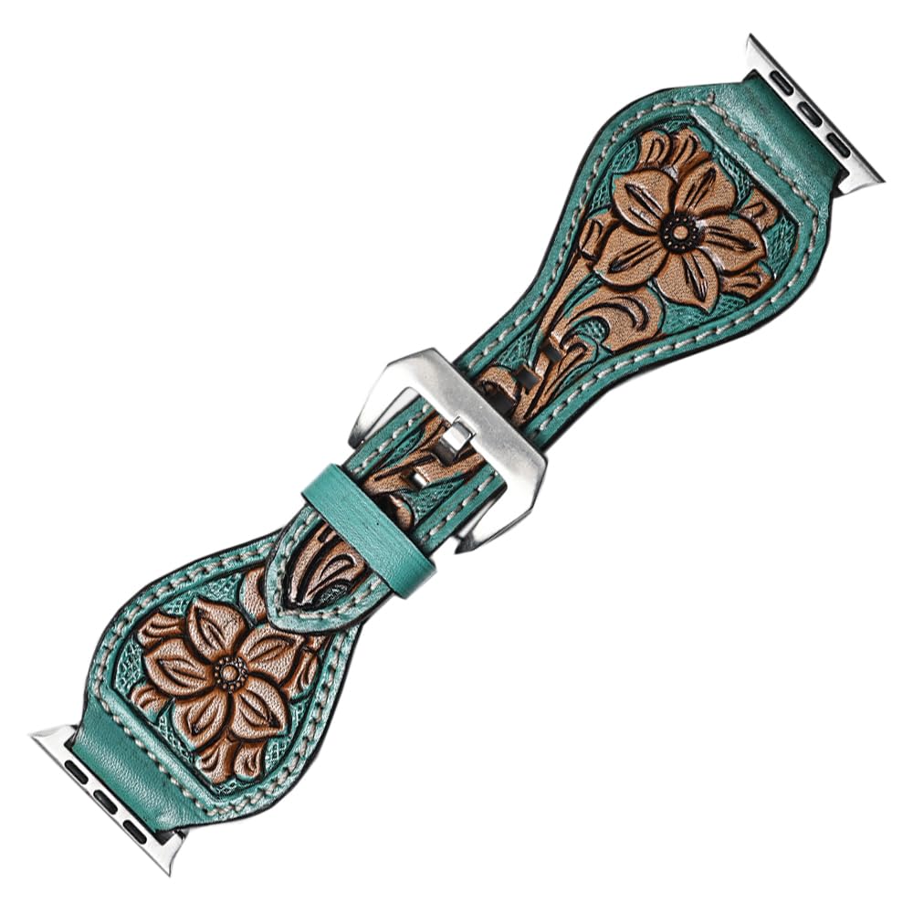 American Darling Floral Hand Tooled I watch Men Women Genuine Leather Strap