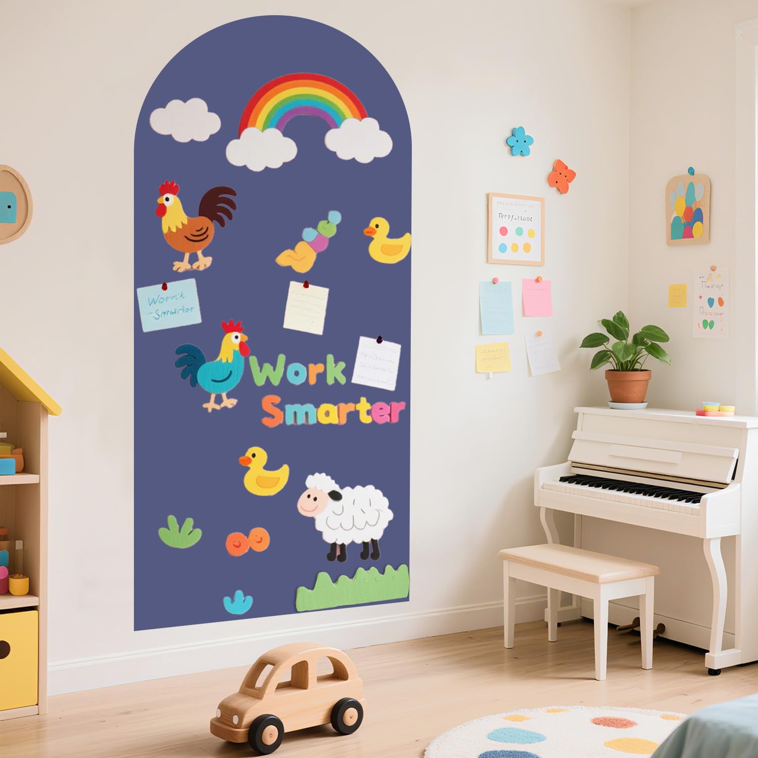 FOTSHARER Tableau mural magnétique - 100 x 45 cm - En forme d'arc - Amovible et adhésif - Pour salle de jeux et salle de classe - Bleu poussière