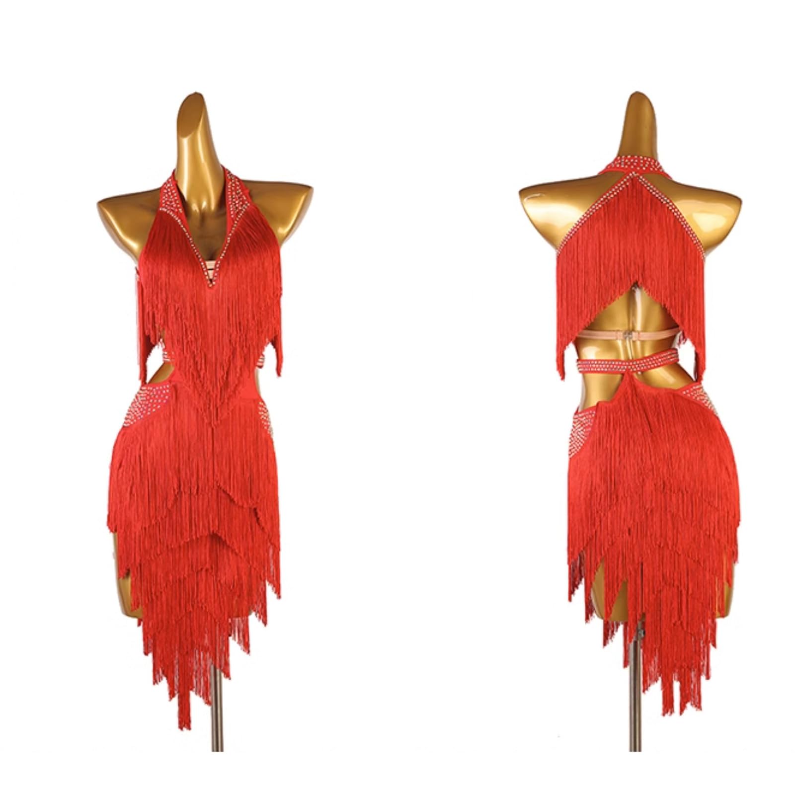 Latein Tanz Performance Kleider Mit Fransen Für Damen Ärmelloses Tango Modern Turnierkleid Mit V-Ausschnitt Rückenfrei Ballsaal Tanz Outfit Nackter Rücken