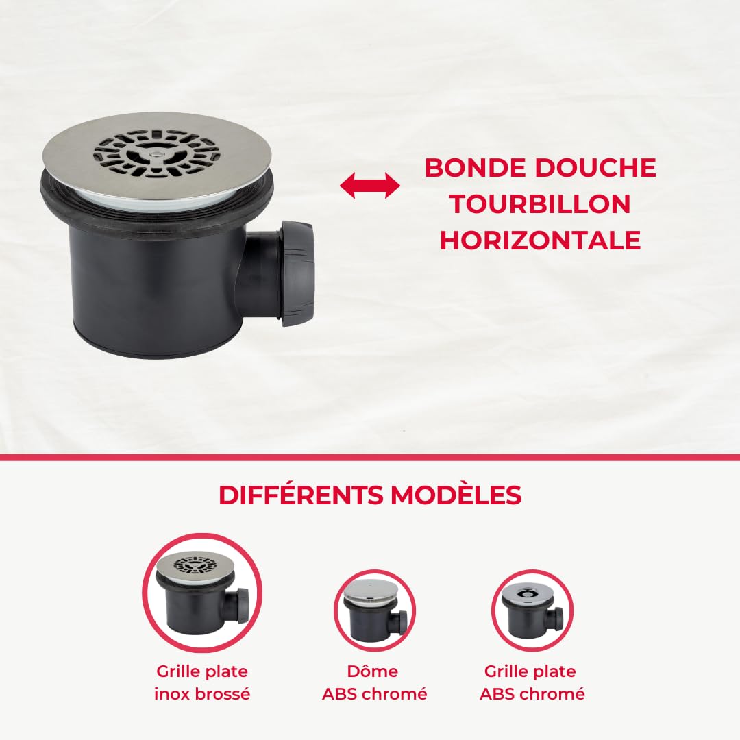 Wirquin 30723745 Bonde de douche Tourbillon Ø90 chromée avec grille inox et sortie horizontale
