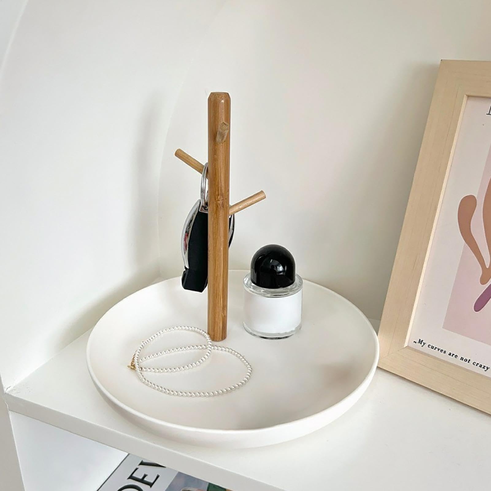 Générique Uchwyt na klucz, miska na klucze, walizka na stół, drewniany 3-poziomowy organizer bambusowy, pojemnik na perfumy, stojak na drewno, biżuteria, portfel, telefon, eleganckie rozwiązanie do