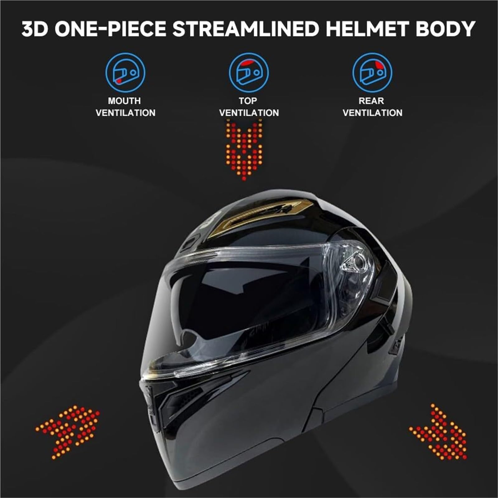 Casco de Motocicleta Modular abatible con Bluetooth: Integral, homologado por la ECE, Doble Visera, Altavoz y micrófono Integrados, cómodo y Transpirable for Hombre y Mujer.(I,L 59~60CM)