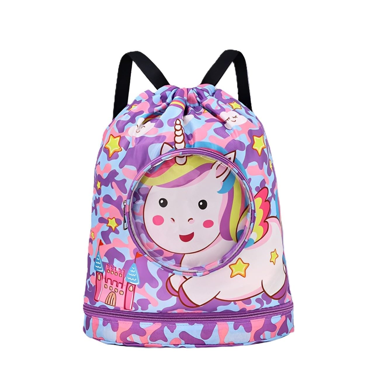 KidsTravelling Bag Swimming bag - Waterproof, Dry and Wet Separation with Shoe Compartment, Drawstring Beach and Travel Backpack (Little Pegasus Design, Purple)-image-47