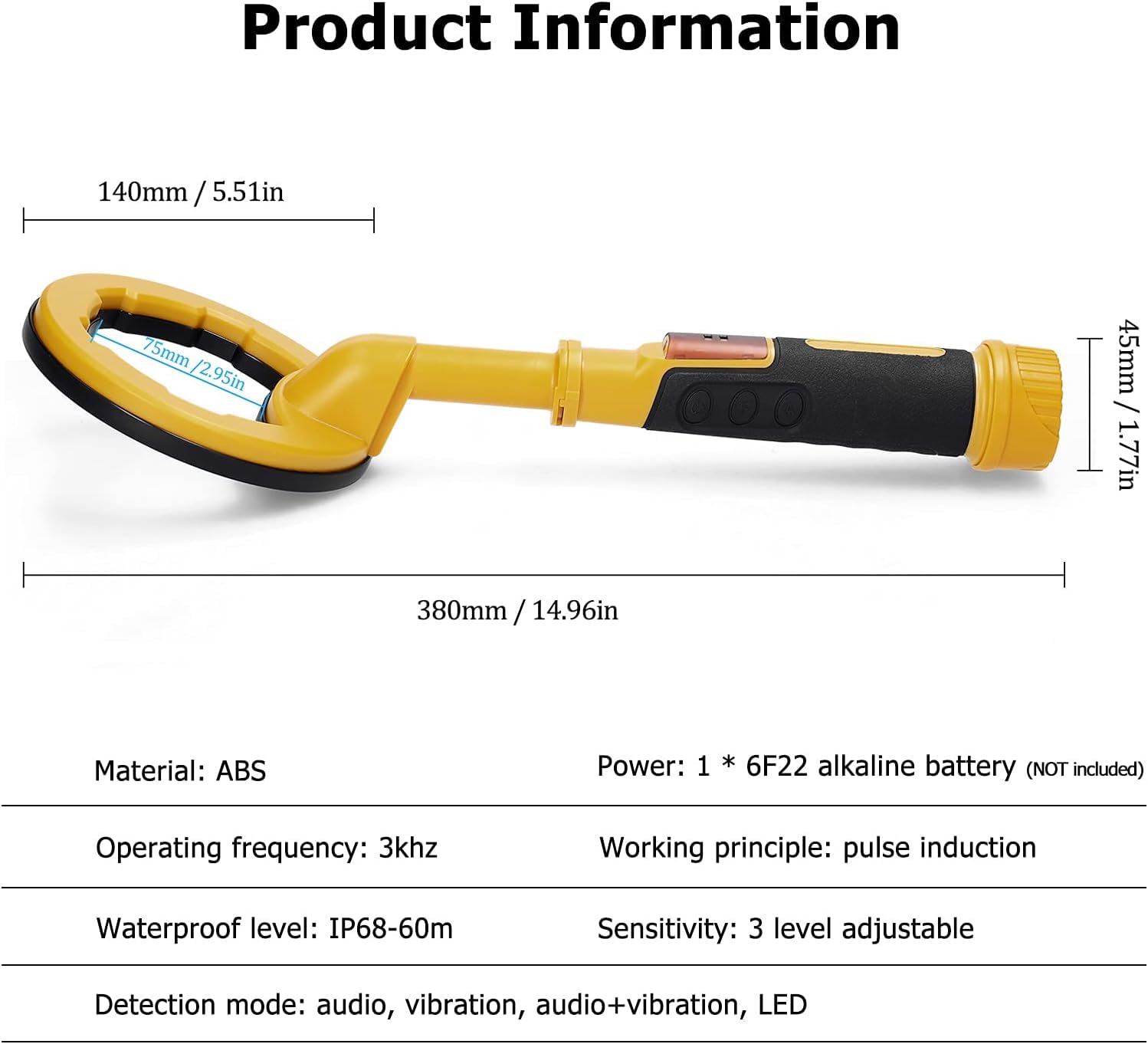 Pinpointer Metal Detector Portatile a Scansione IP68 Impermeabile Suono e Vibrazione di Tre Modalità ad Alta Sensibilità per Caccia di Oro Tesoro