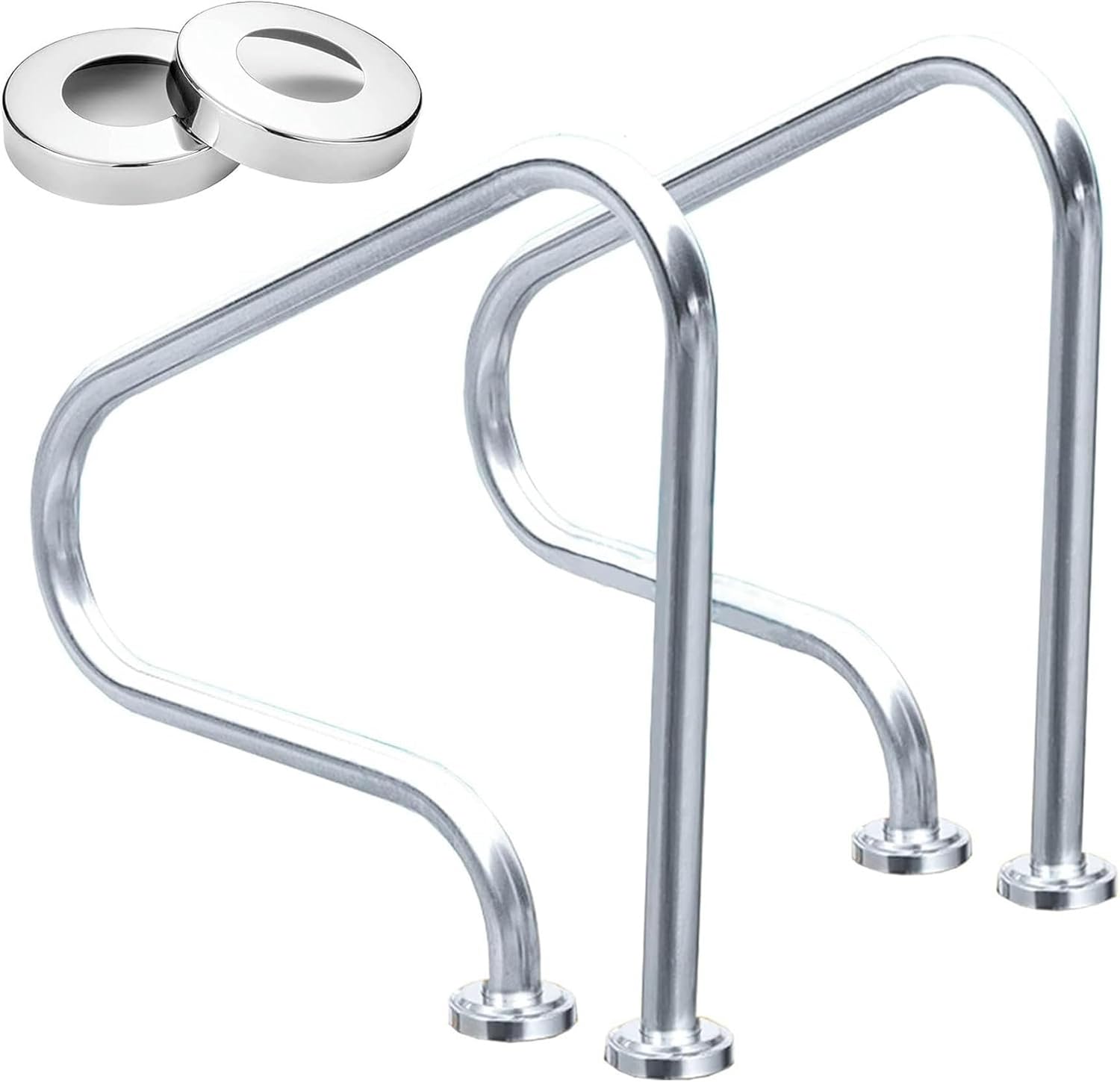 AMNOOL Pool Handrail Swimming Pool Handrails for Inground Pools Entrances, 3-Bend Outdoor Pool Hand Rail （1Pcs / 2Pcs） with Installation Kit - Pool Stair Railing*1