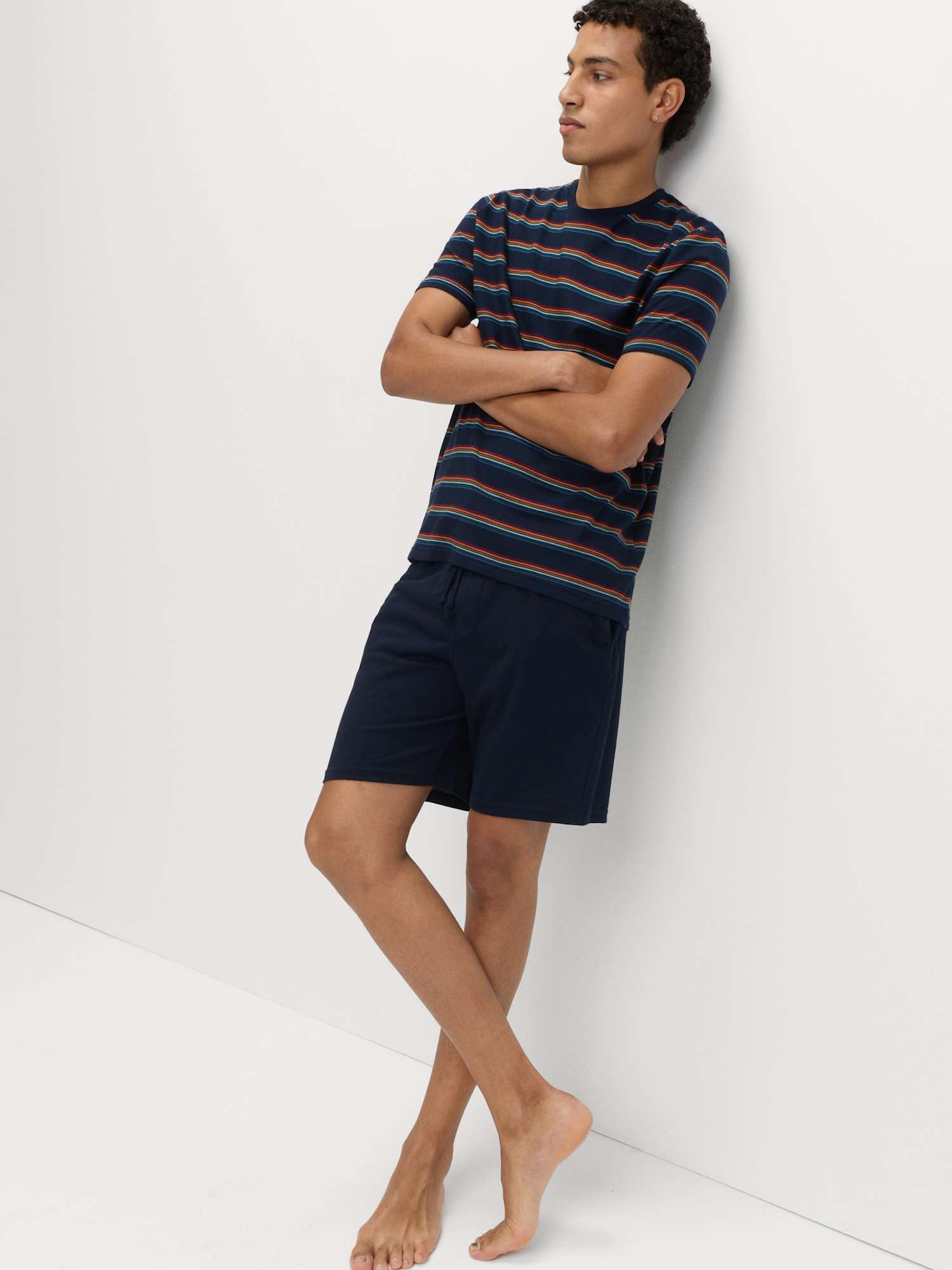 Marks & Spencer Conjunto de Pijama de Rayas Arcoíris de Algodón Puro para Hombre, Ajuste Normal, Cintura con Cordón, con Bolsillos