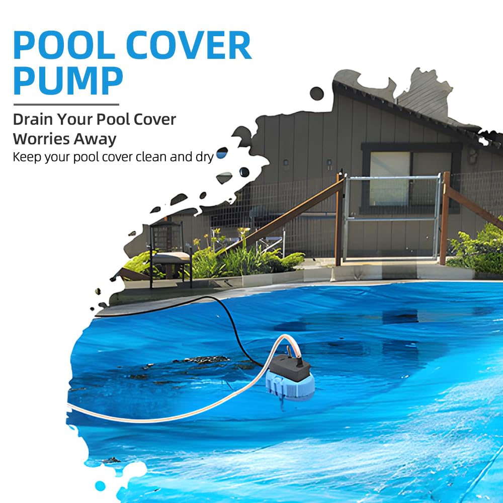 Pompa per Copertura Piscina Fuori Terra Pompa Sommergibile per Piscina 75W 2000L/H Pompa per Rimozione Acqua per Nuoto con 3 Adattatori Tubo di Drenaggio da 16 Piedi e Cavo di Alimentazione da