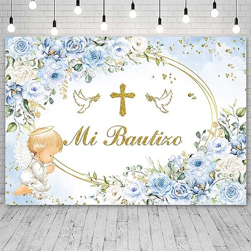 Fondo fotográfico azul 7x5ft AIBIIN para bautizo miniatura 6