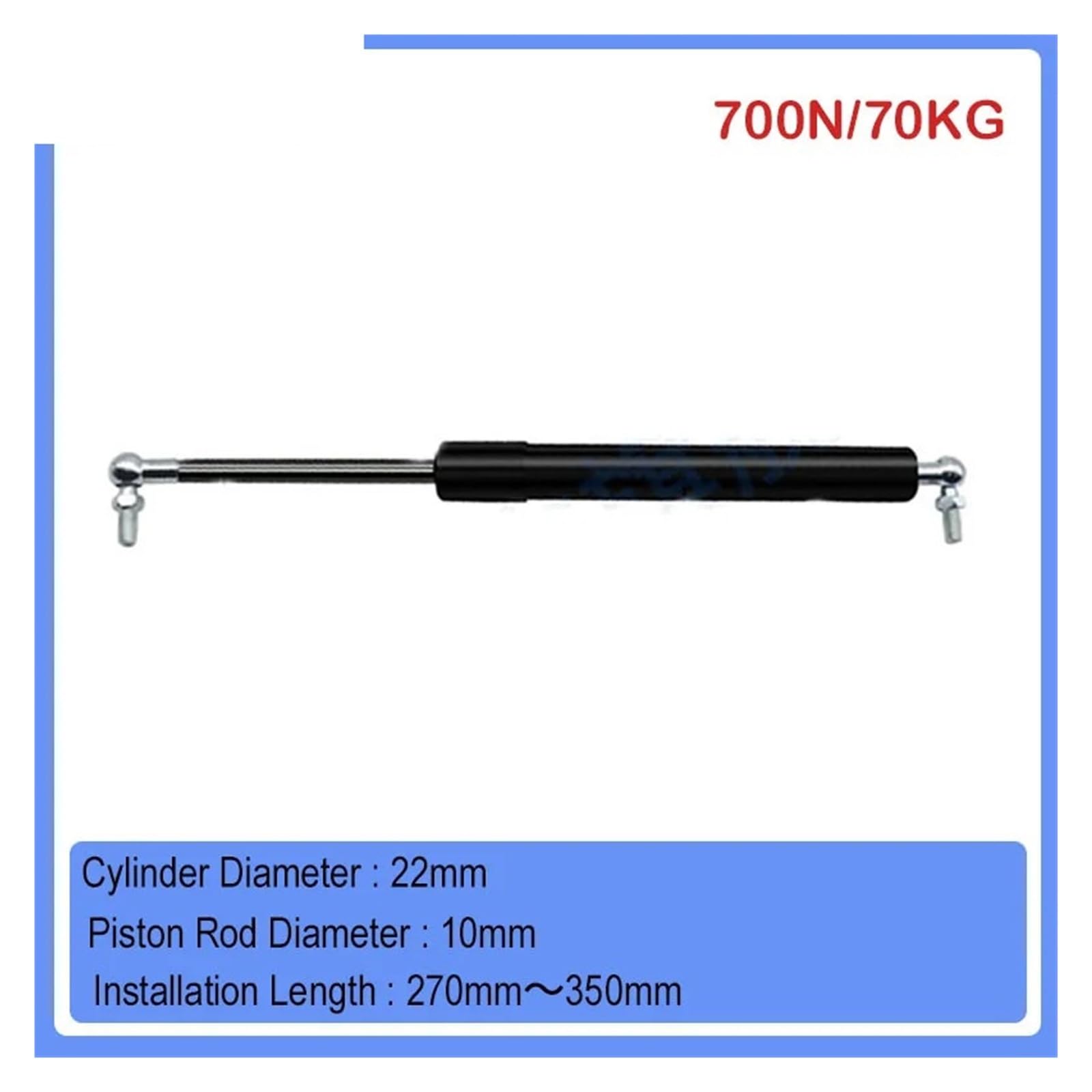 Barra de puntal de soporte de elevación hidráulica, amortiguador de resorte de gas de 270 mm-350 mm 70 kg/700 N(22-10-110-300)