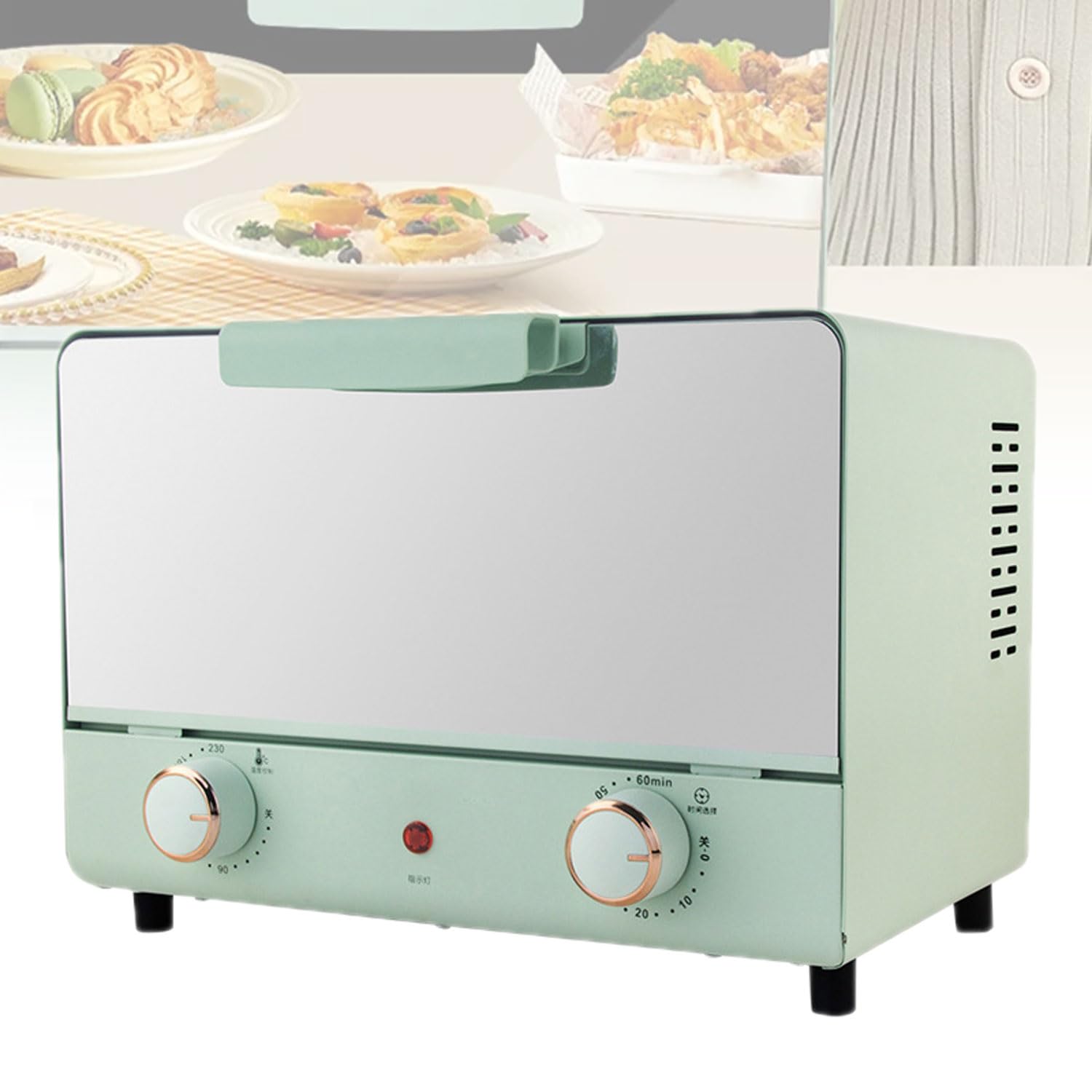 Domowe biuro piekarnik na ciasto 1000 W, wielofunkcyjne lustro elektryczne naczynie do pieczenia z timerem 0-230℃ i 0-60 min, antypoślizgowa podstawa, uchwyt zapobiegający oparzeniom, do chleba