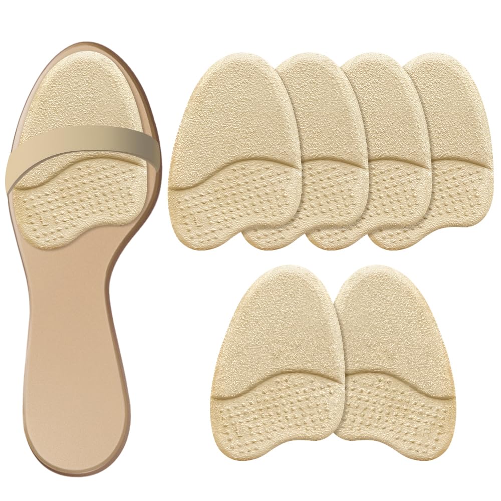 Metatarsal Pads for Women’s Heels & Sandals | Anti-Slip Forefoot Cushions for Loose Shoe Fit | Invisible Gel Inserts with Washable Adhesive for Weddings & 12h Work Shifts （3 Pairs + Velvety
