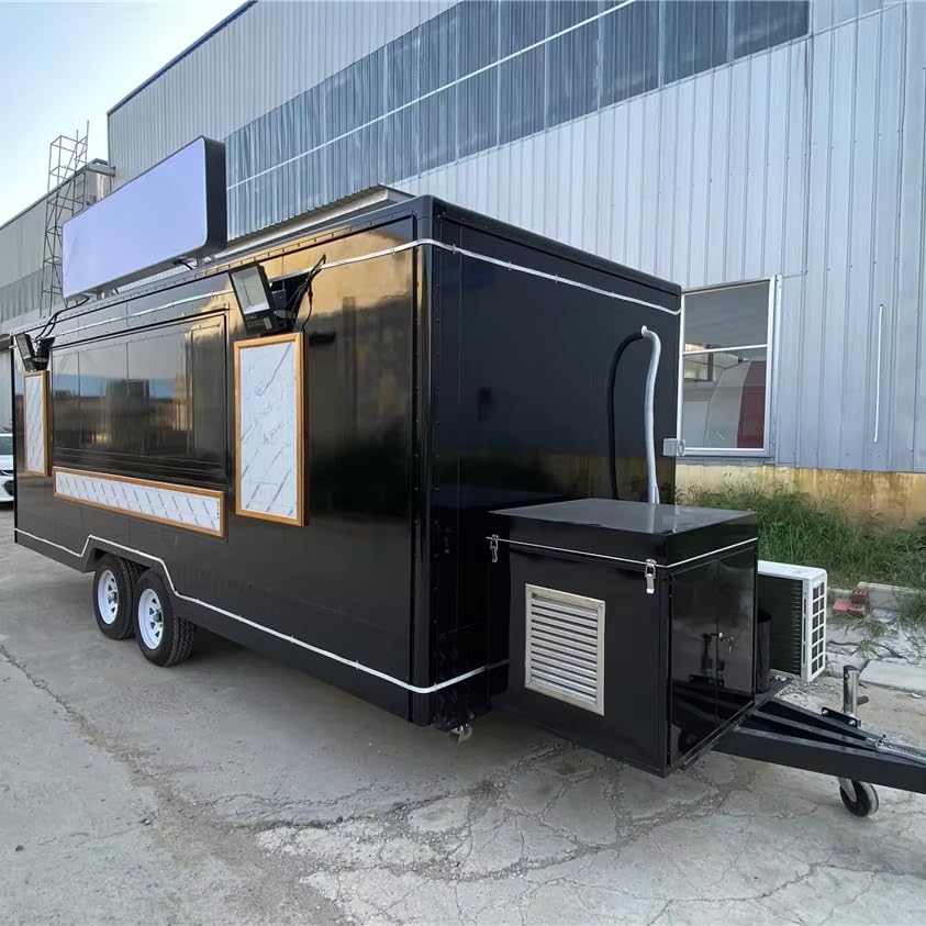 Camión de alimentos resistente con doble plancha para bebidas, exhibición de postres y mesa de preparación de sándwiches para mercados nocturnos, ferias regionales y eventos deportivos al aire libre