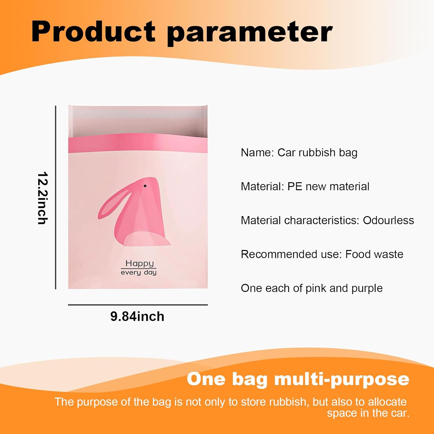 Augeny 30PCS Easy Stick-On Disposable Car Trash Bags, Self-Adhesive Waterproof Garbage Bags, Portable Leak Proof Vomit Bags, Suitable for Car, Bedroom, Office, Kitchen (Pink & Purple)