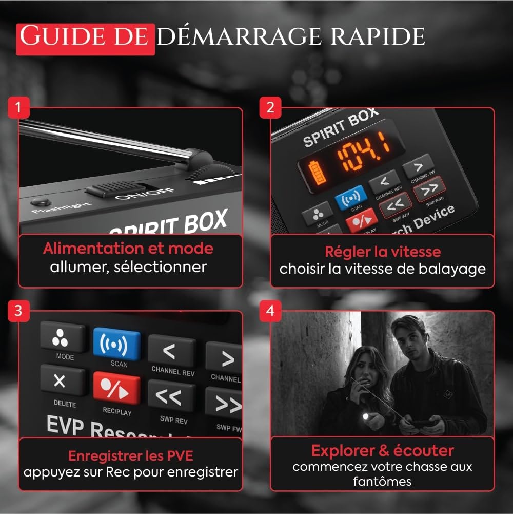 Équipement pour Spirit Box Chasse aux fantômes - Kit de Chasse aux fantômes EVP avec Une Carte Micro SD de 32 GB et Lampe de Poche intégrée