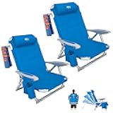 Beach Chair for Adults, Reclining Adjustable Position,Lay Flat Lightweight Folding Portable Aluminum Chair with Backpack Straps,Padded headrest, Heavy Duty 400 lbs Lawn Chair for Beach, 2 Pack