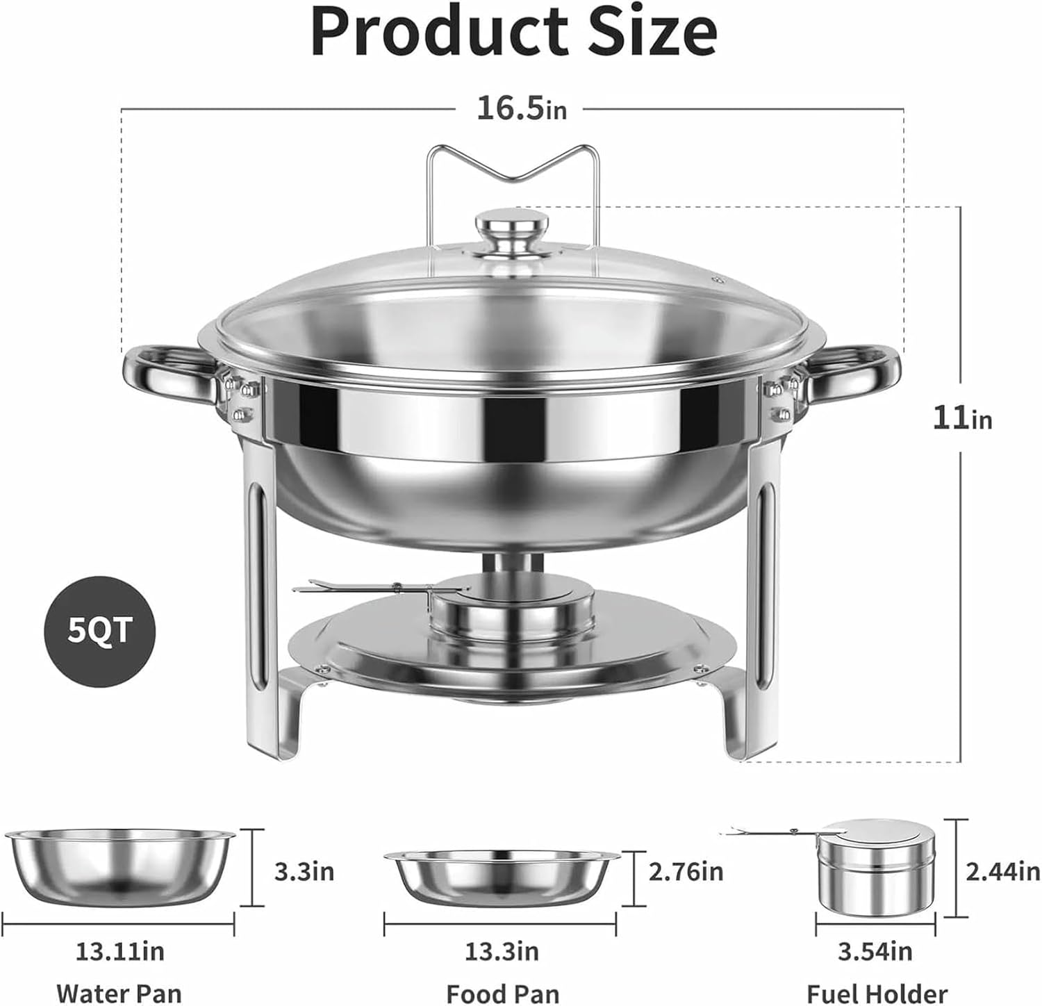 4 Pack Chafing Dishes for Buffet Chafing Dish Buffet Set 5QT Stainless Steel Dishes for with Glass Lid & Holder-