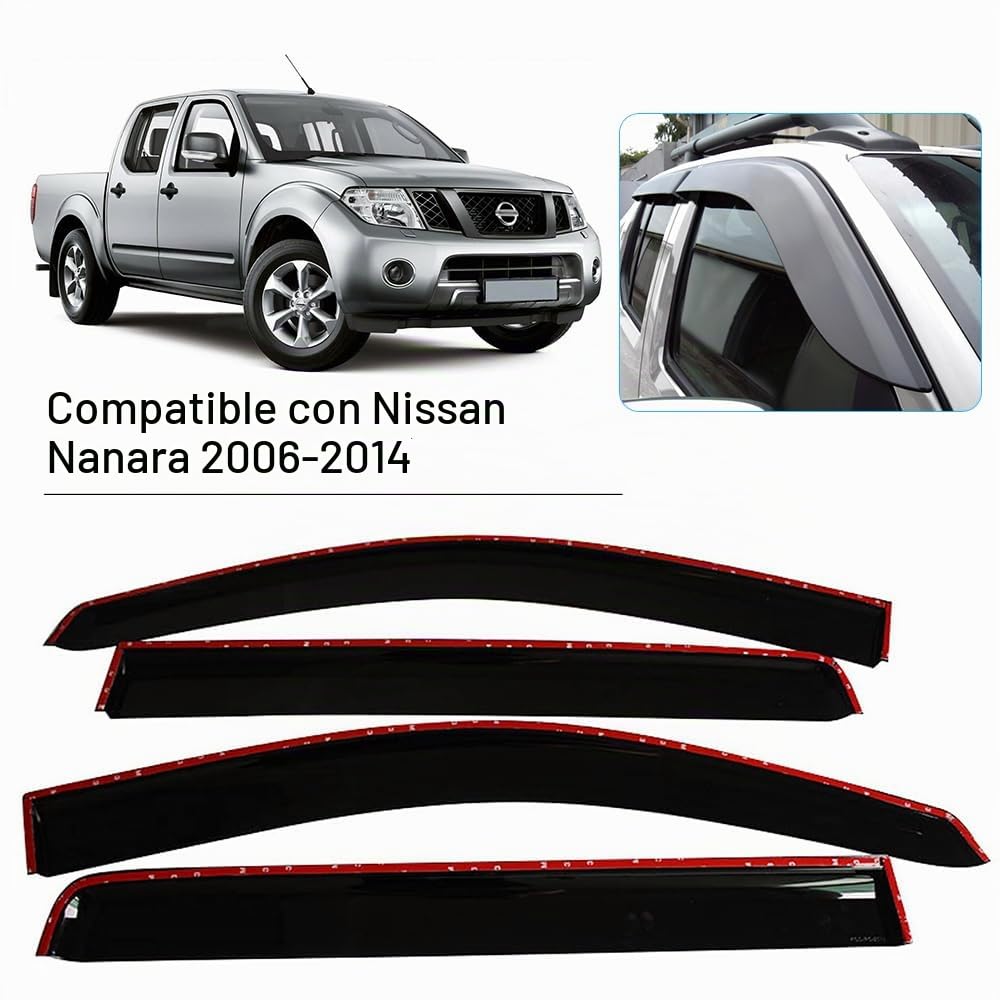 Deflectores de Viento para Nissan Navara D40 2006-2014 Doble Cabina 4X4, 4 Unidades, Ahumado Negro