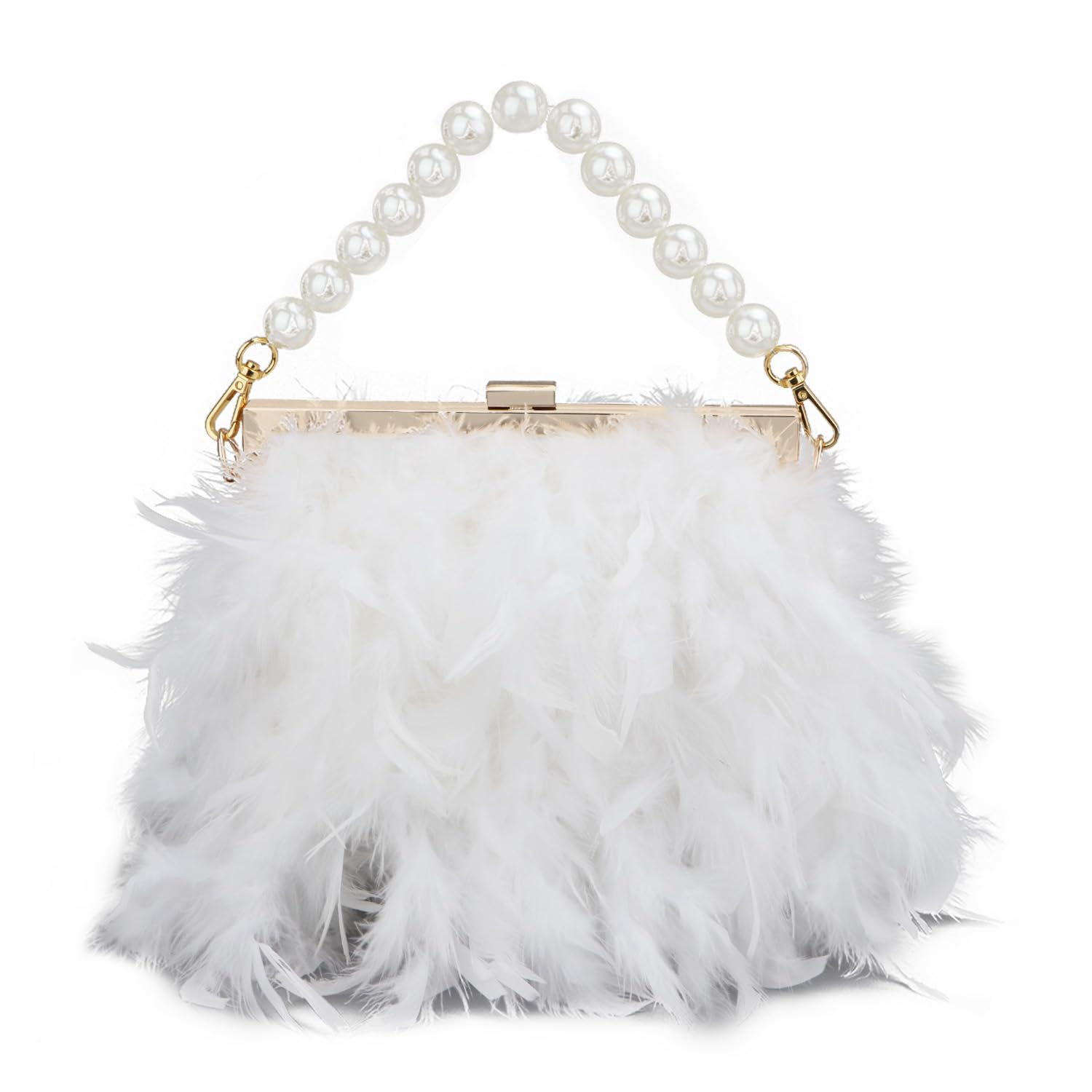 LUI SUI Women Feather Clutch Purses Fluffy Feather Evening Handbags for Wedding Banquet Party