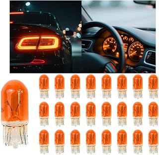 25PCS T10 12V 5W Car Turn Signal Light Bulbs, Clear Flat Foot Vehicle Side Marker Lamp Bulbs, Auto Interior Amber Headlight Bulbs Accessories, Universal for SUV, Sedan, Truck (Orange)